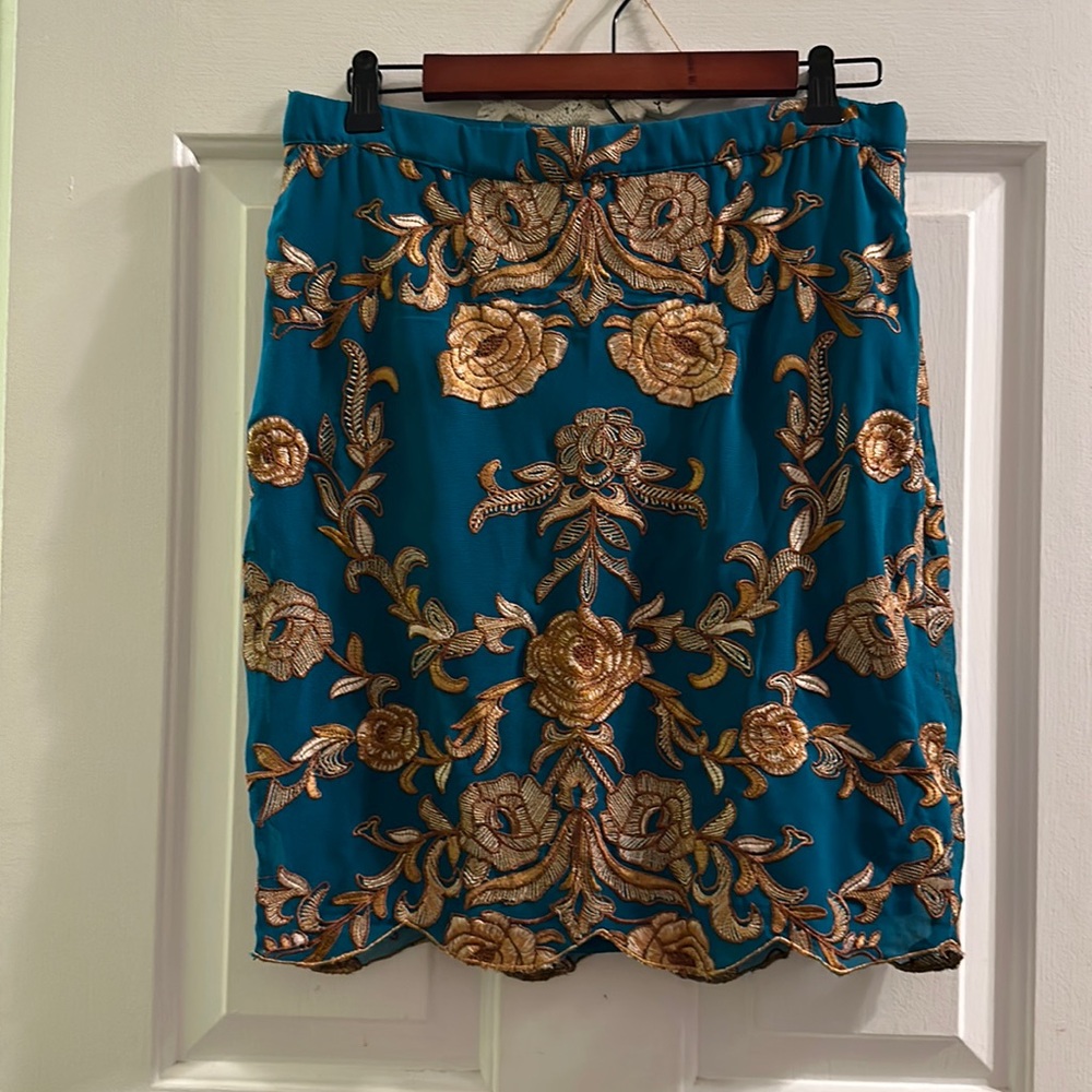 Anthropologie embroidered pencil skirt